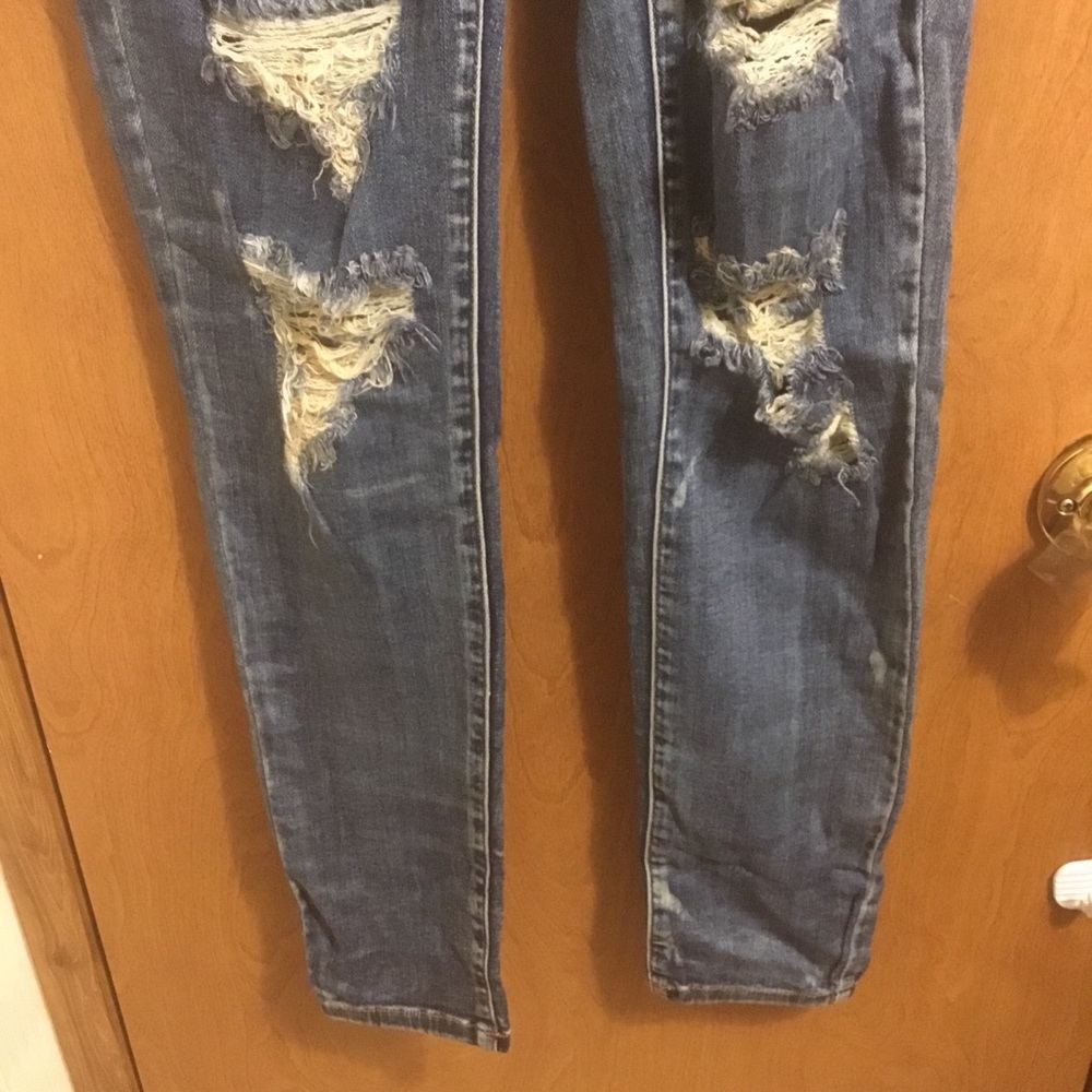 Fashion Nova Medium Wash High Waisted Destroyed Paint Splatter Skinny Jeans 7 - Picture 5 of 9